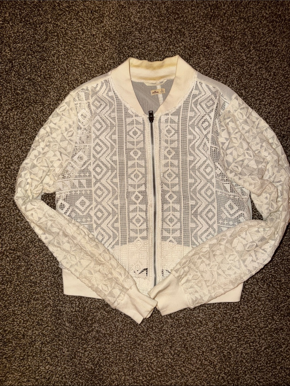 Hollister White Lace Bomber Jacket